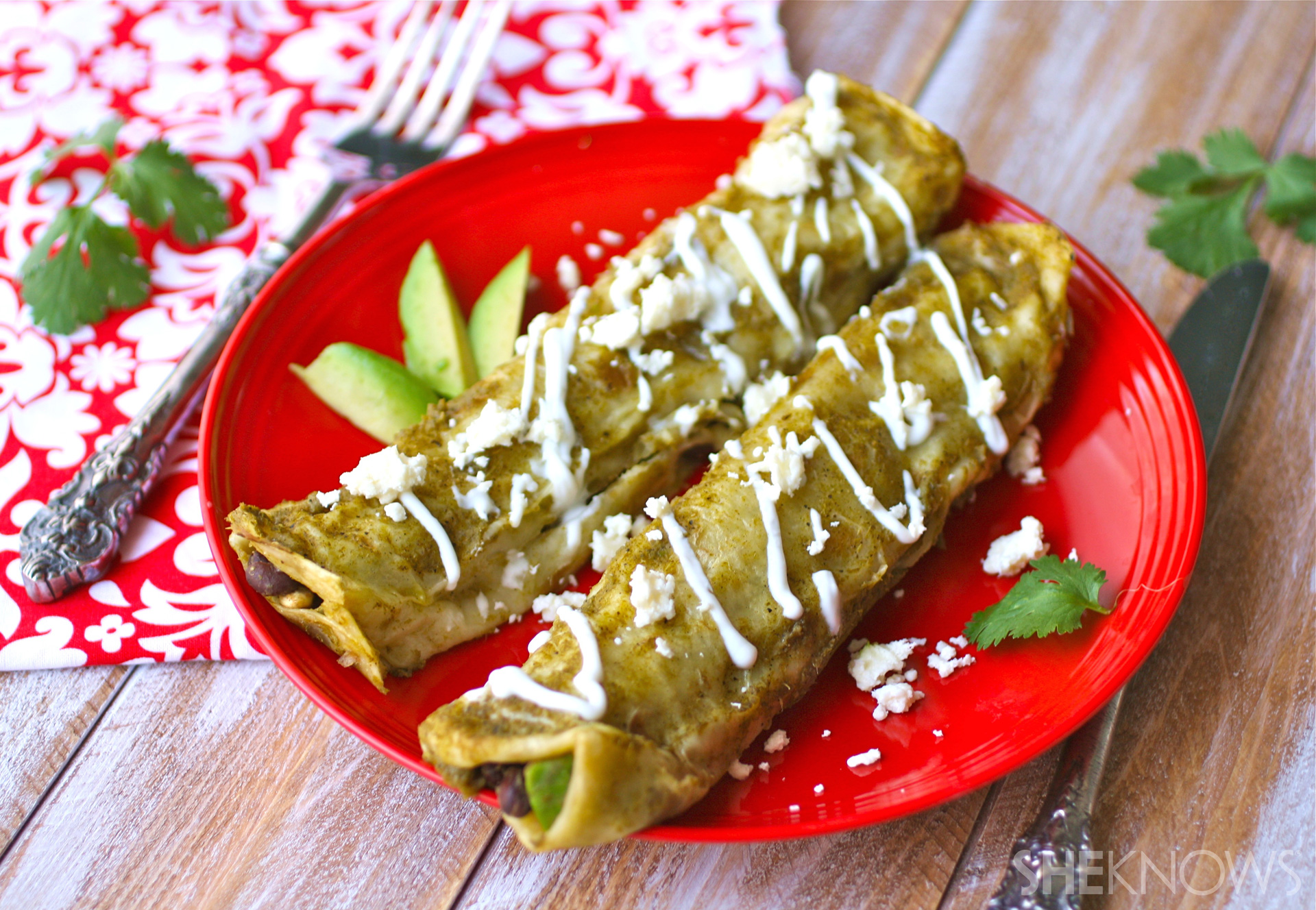 Meatless Monday Avocado and black bean enchiladas