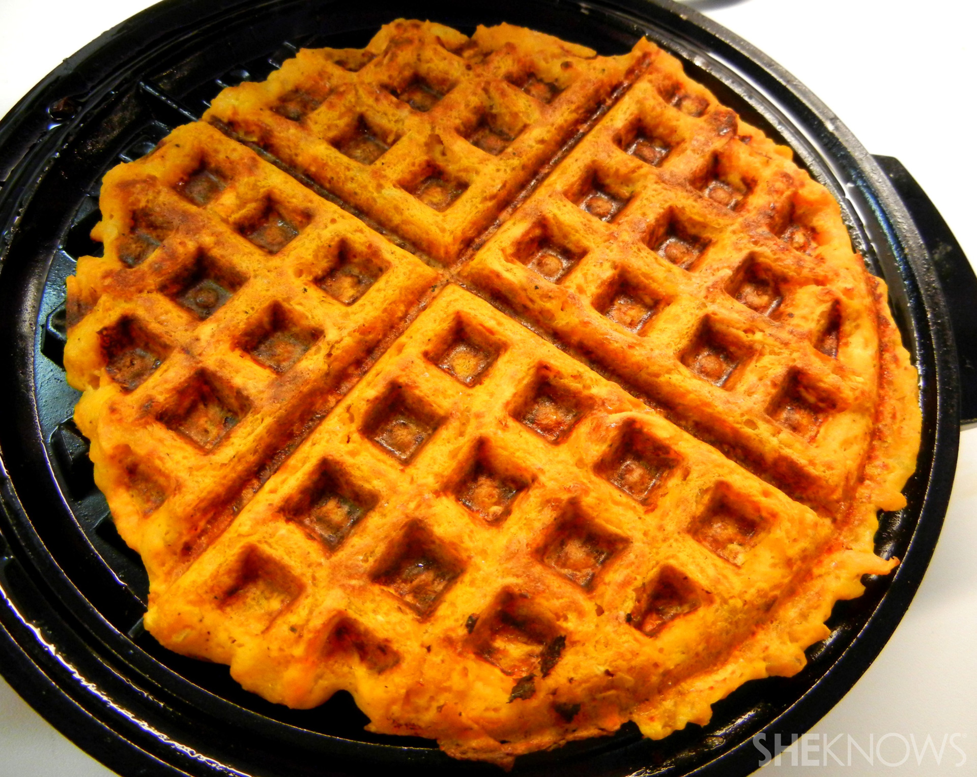 Sweet potatopumpkin hash brown waffles? Yes, please! SheKnows