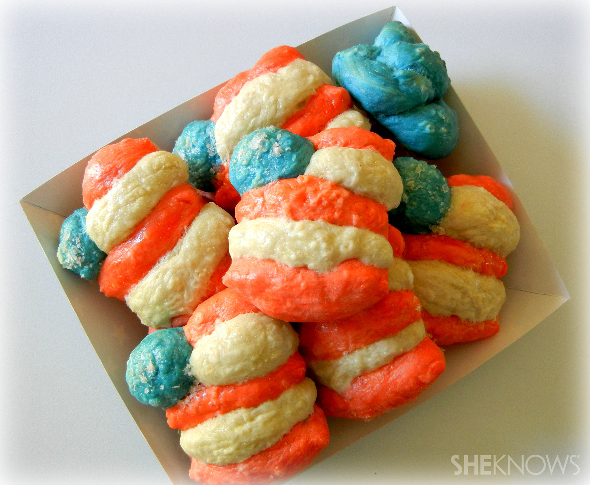 Flagshaped soft pretzels for Fourth of July