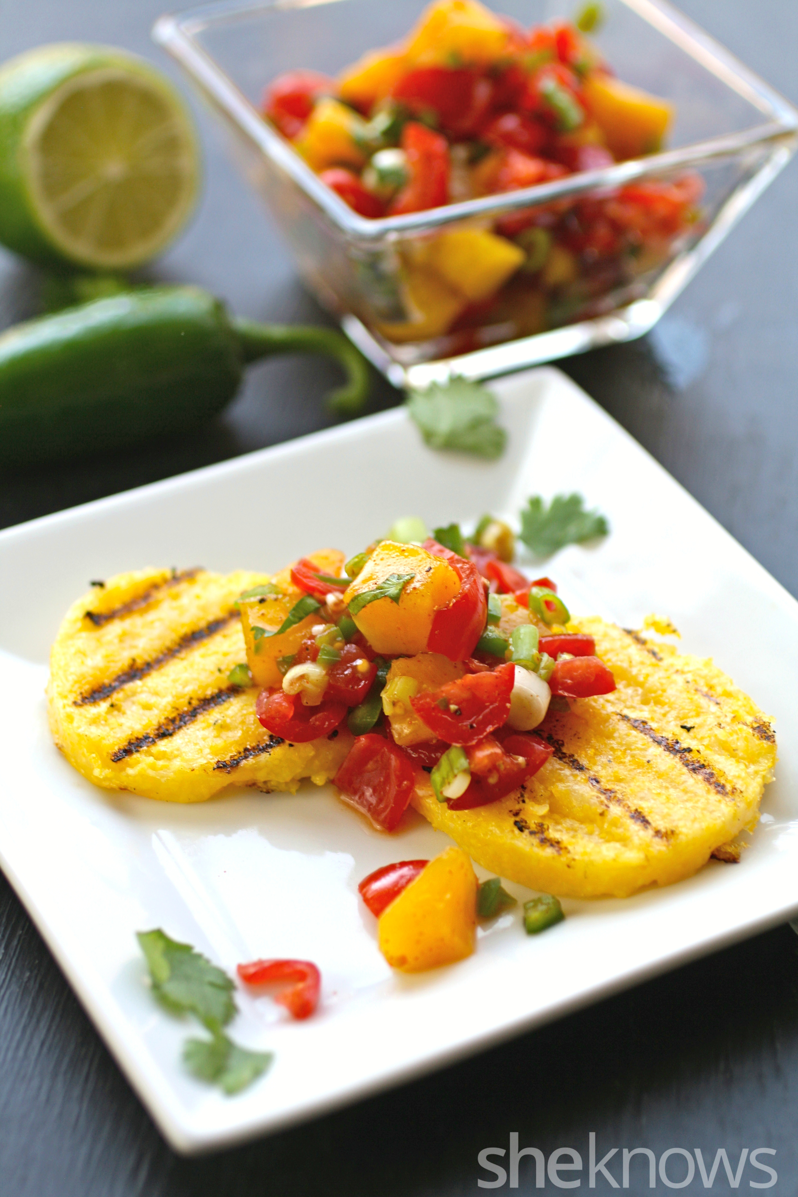 Grilled polenta with tomatomango salad is what summer meals are all about SheKnows