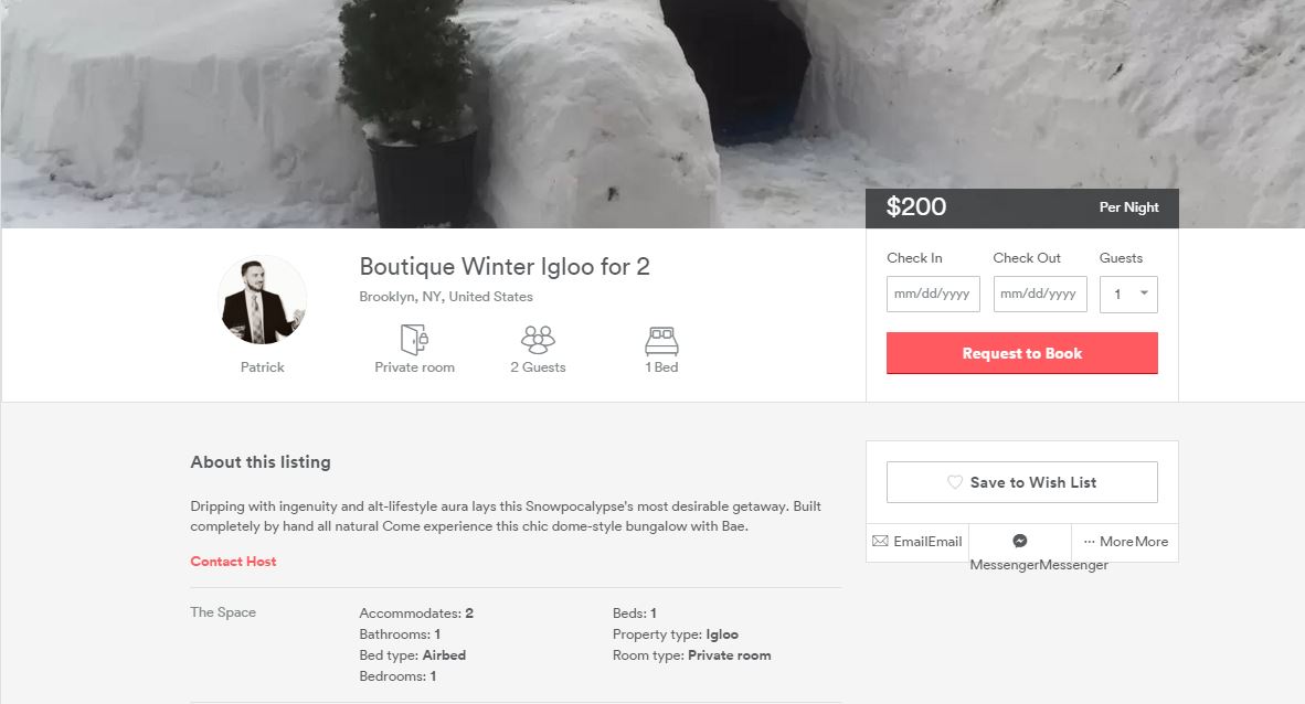 Brooklyn hipster lists igloo on Airbnb for 200 a night SheKnows
