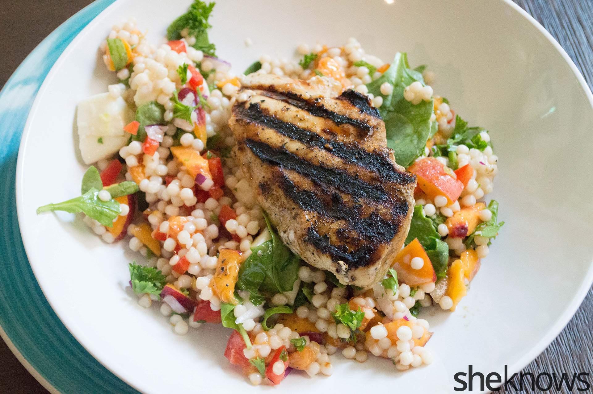 Summer on a plate Grilled lemon chicken with nectarinecouscous salad