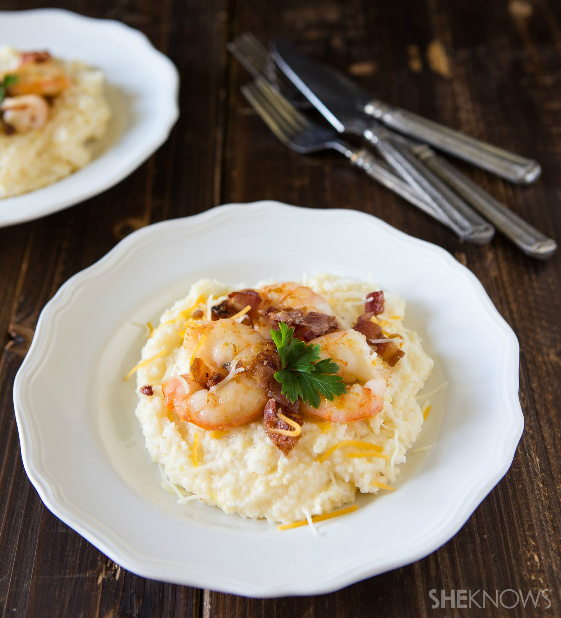 Travel down South for cheddar stoneground grits with bacon and shrimp SheKnows