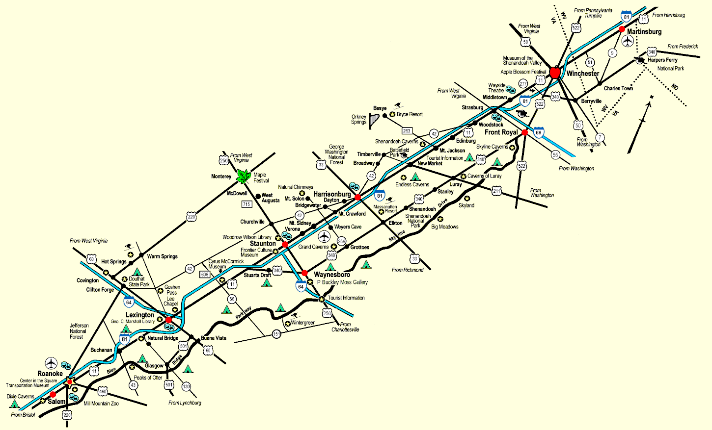 Shenandoah Valley Virginia Map Shenandoah Valley Map, Towns and Cities