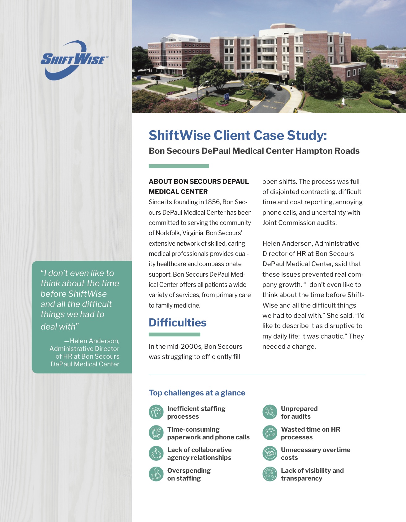 ShiftWise Client Case Study Bon Secours DePaul Medical Center Hampton Roads ShiftWise Vendor