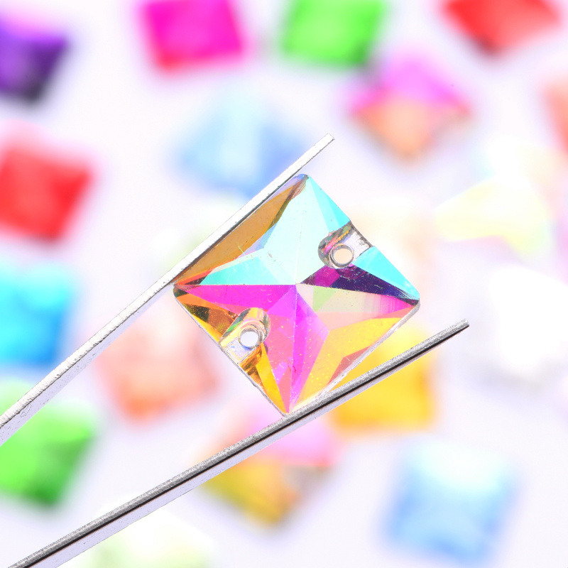 Square Glass Sewing Rhinestones Colorful Sew on Rhinestones