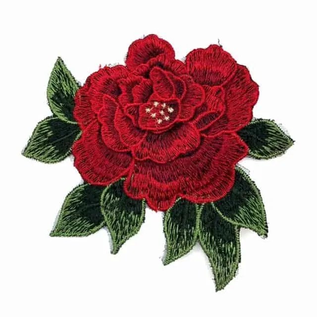 Small Embroidered 3D Rose Patch Shine Trim