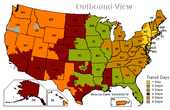 Usps Shipping Time Map