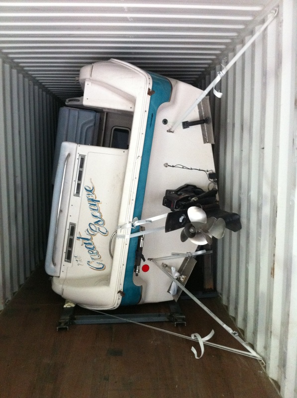 Loading Boats in Containers for Overseas Shipping