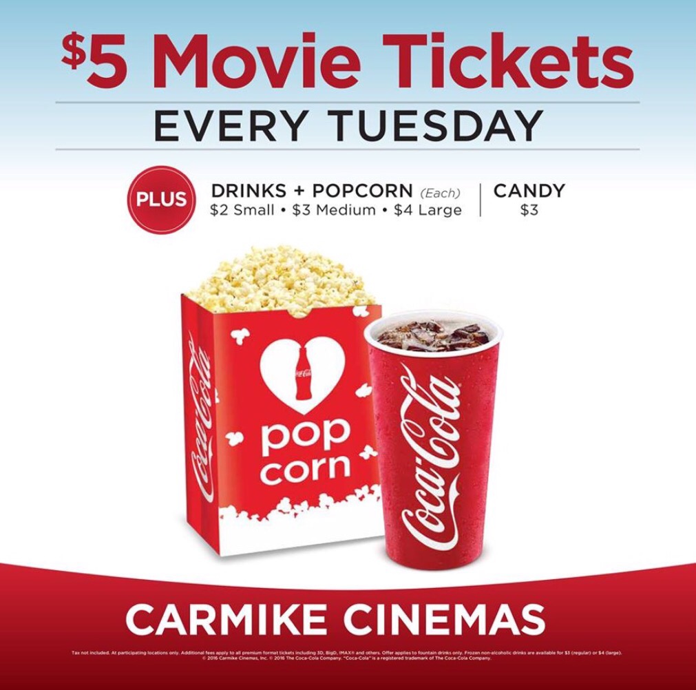 Tuesday Specials at Carmike Cinemas SHIP SAVES