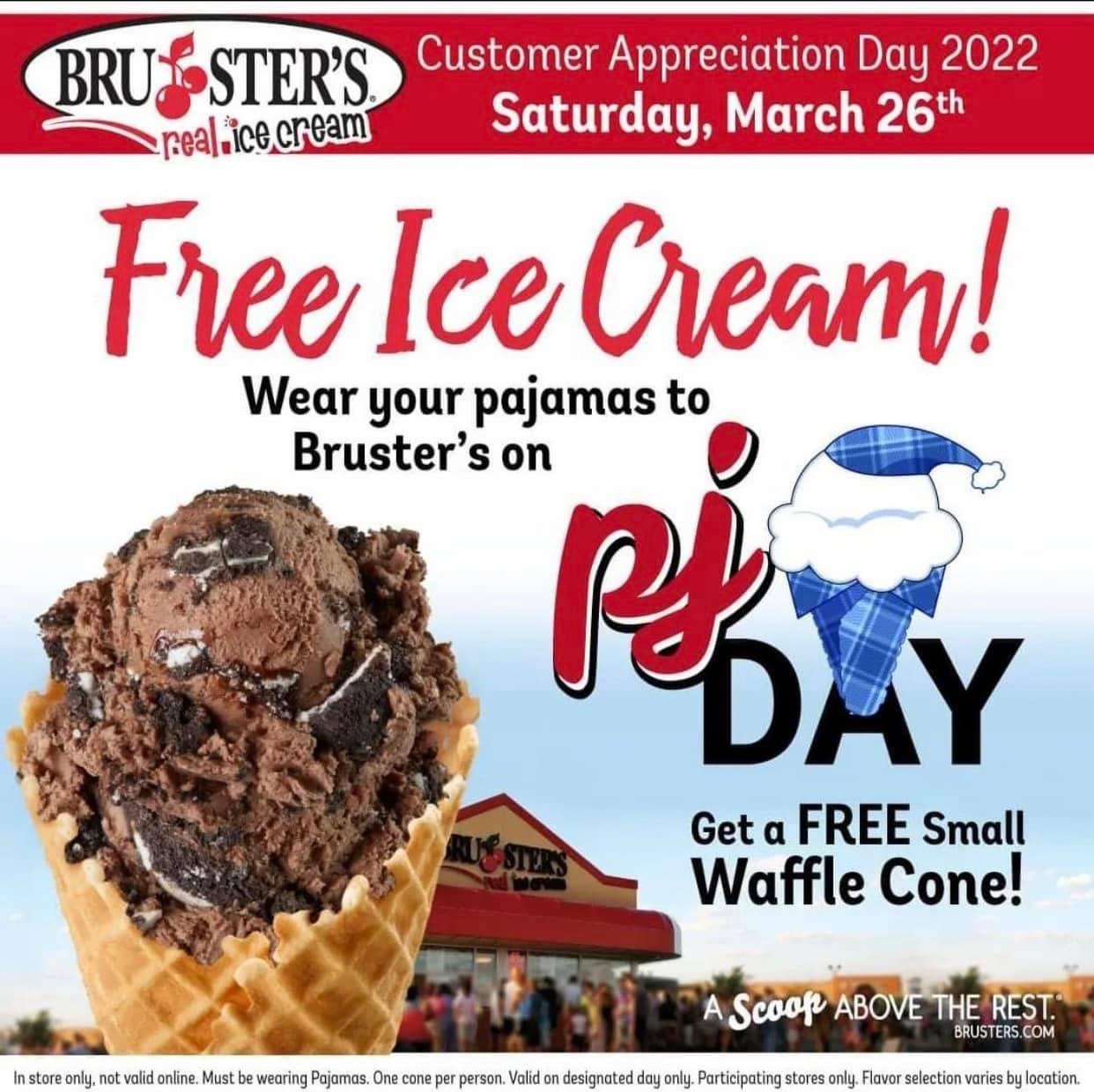 Bruster's Pajama Day Free Ice Cream SHIP SAVES