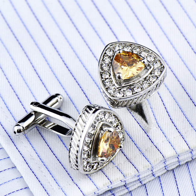 Cufflinks for Men Triangle Yellow Crystal Men's Cuff Links Gift High Quality Mens Accessories S&W