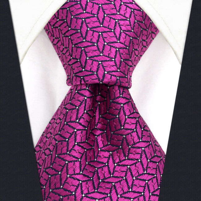F11 Pink Geometric Neckties for Men Hanky Set Wedding Fashion Xlong