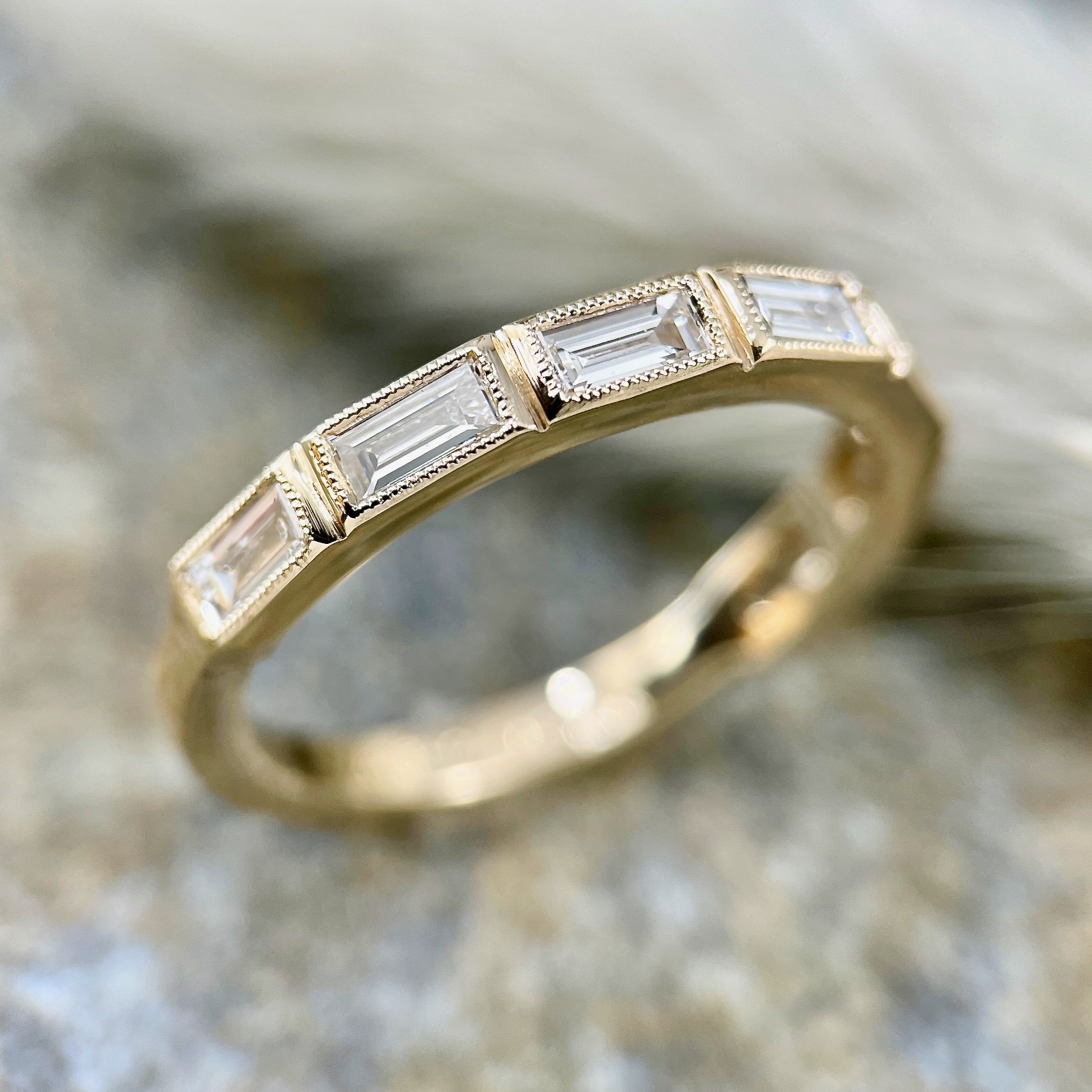 Yellow Gold Band With Baguette Diamonds R742B Sholdt Jewelry Design