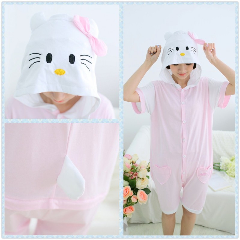 Anime Kitty Unisex Adult Summer White Cat Kigurumi Onesie