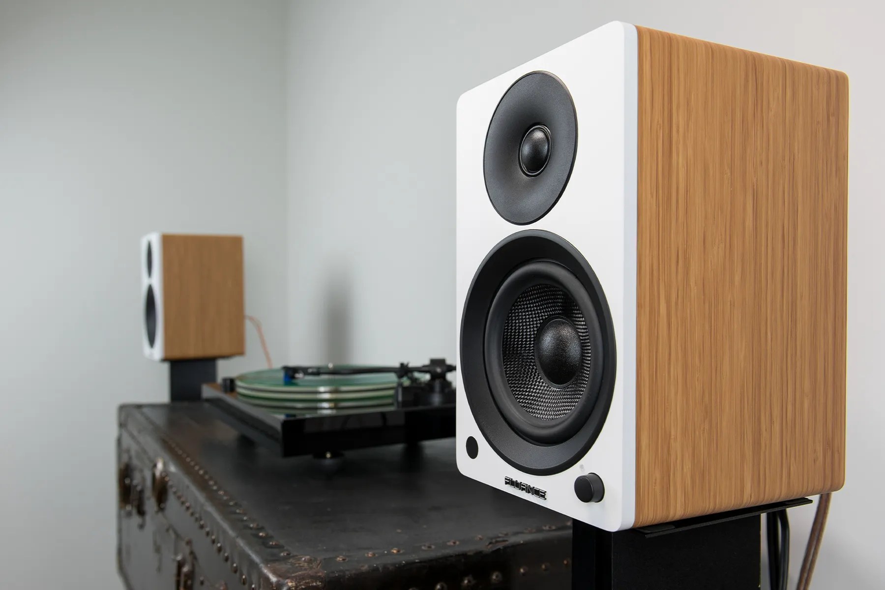 Ai41 Powered 5" Stereo Bookshelf Speakers Black & Walnut Shoptronics