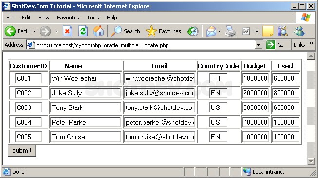 How to use PHP & Oracle (oci8) Edit/Update Multiple Rows Record