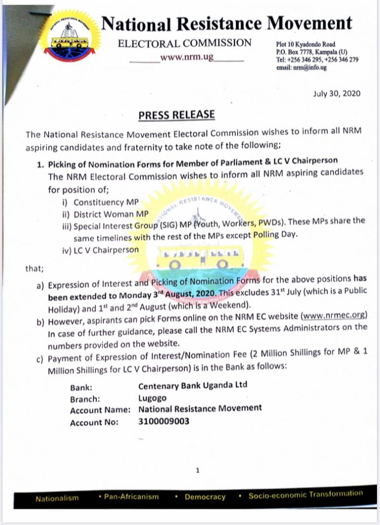 NRM extends period for picking of nomination forms to