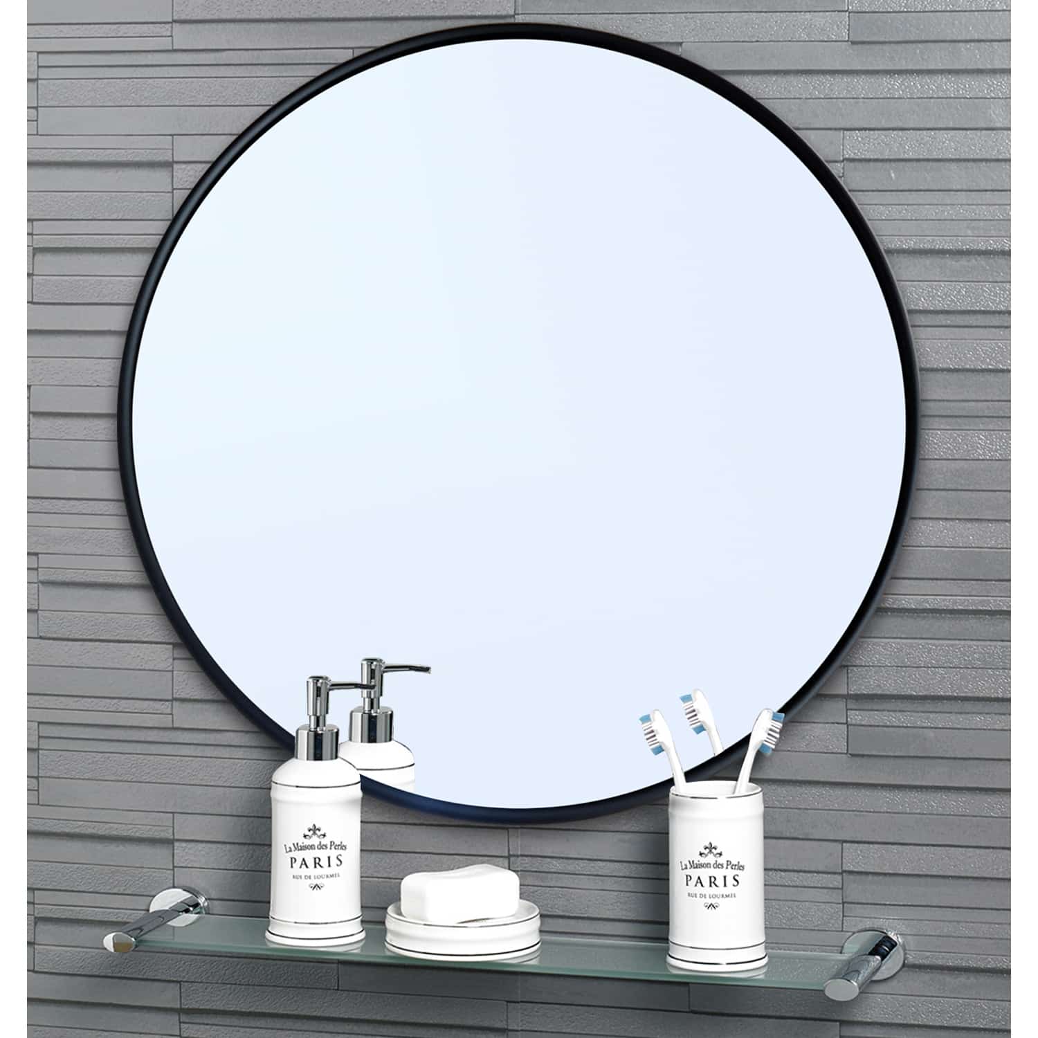 Bathroom Wall Mirror Round Matt Black 40cm Diameter Metal Framed Living