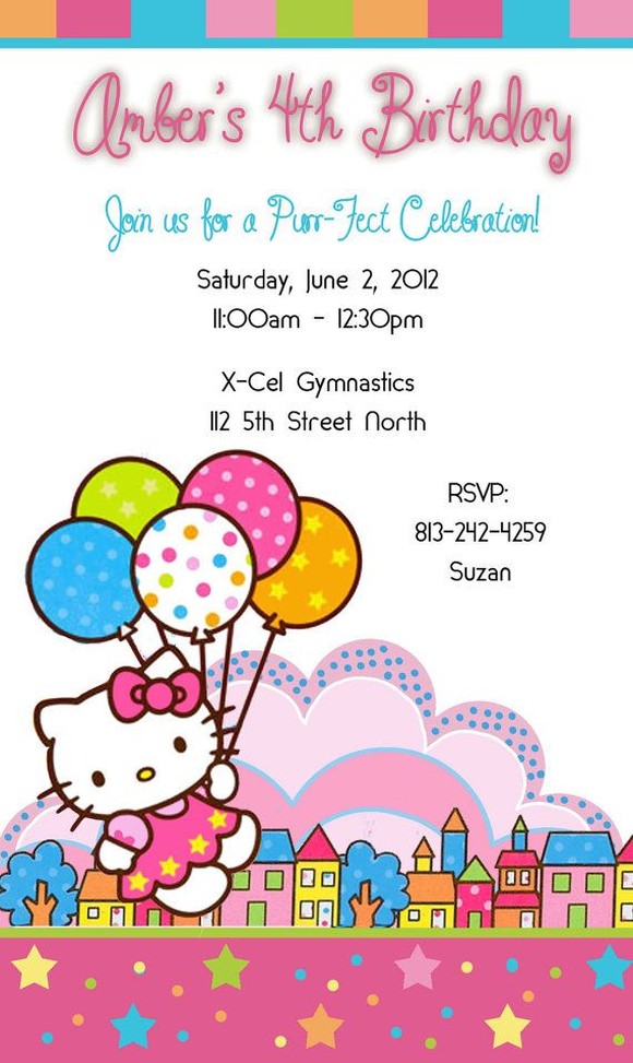 Enjoy the quality designed Hello Kitty birthday invitations