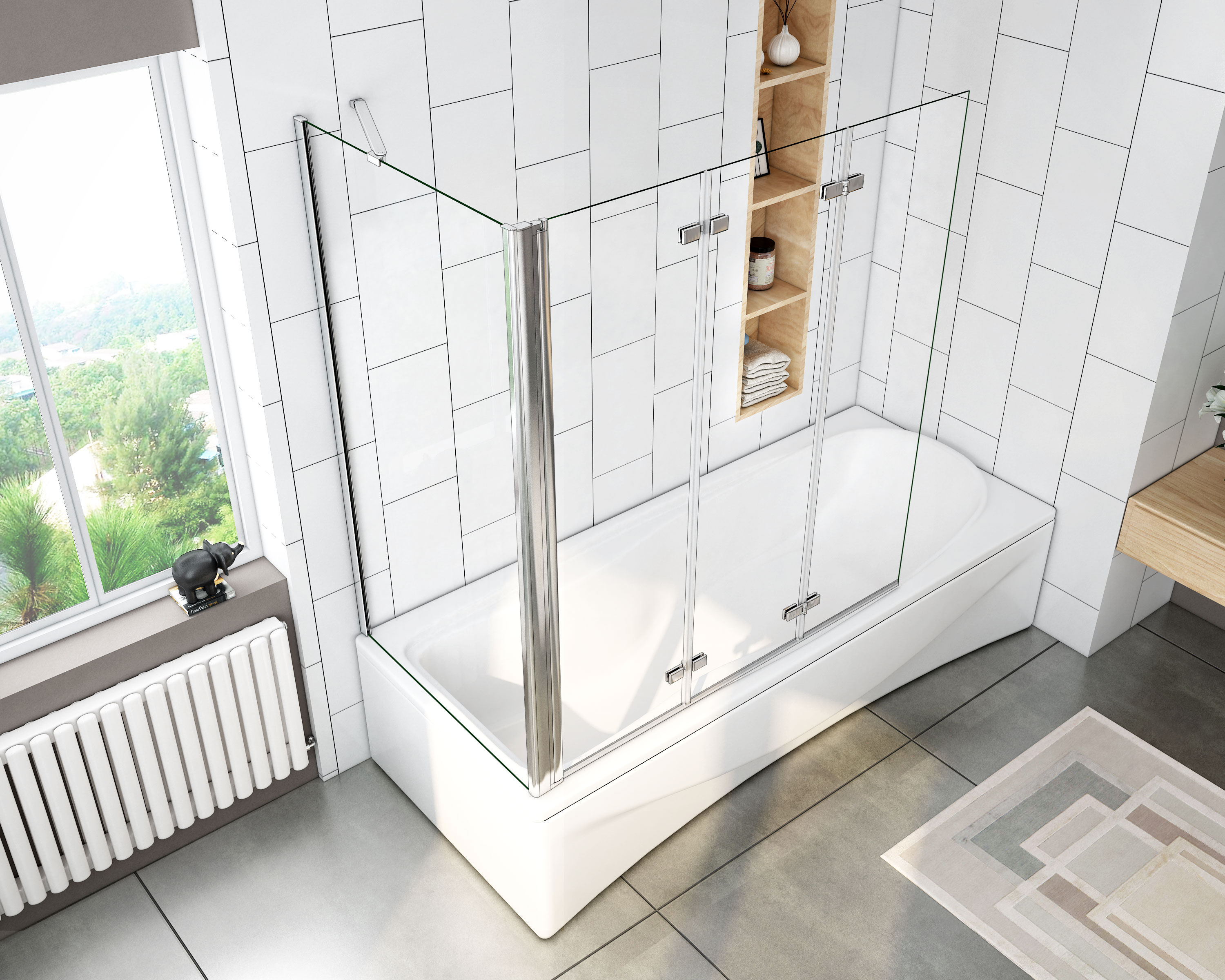 6mm Nano Glas 3teilig Faltwand Badewannenaufsatz mit