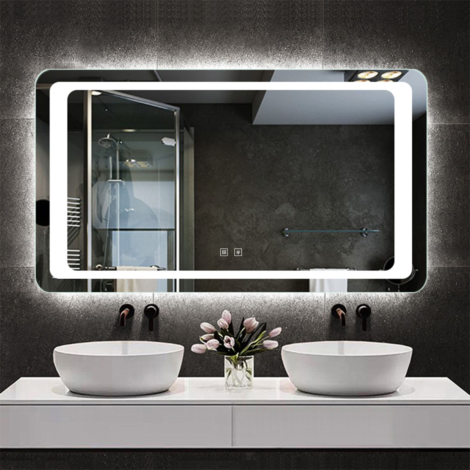 Wandspiegel Badezimmer LED Spiegel mit Doppel Touch ANTIBeschlag