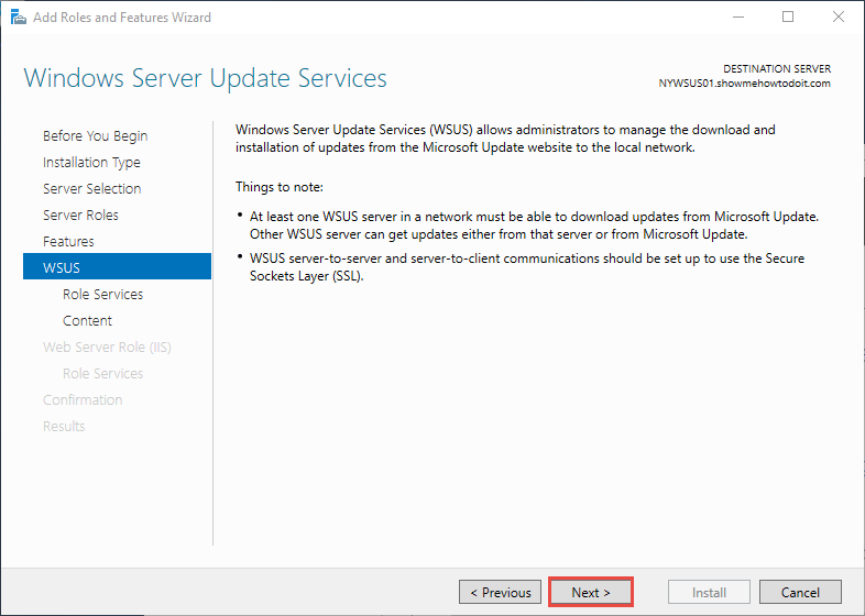 Windows Server 2016 Update Services Installation (WSUS)