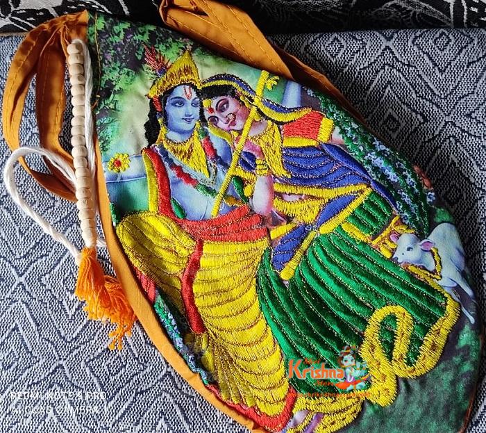 Radha Krishna Printed Bead Bag With Embroidery