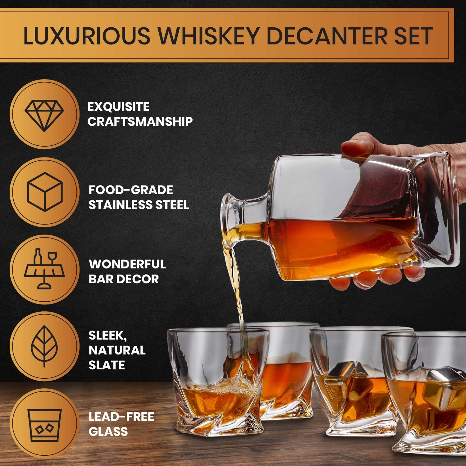 China Whiskey Decanter Twisted Whiskey Glasses Stainless Steel Whisky