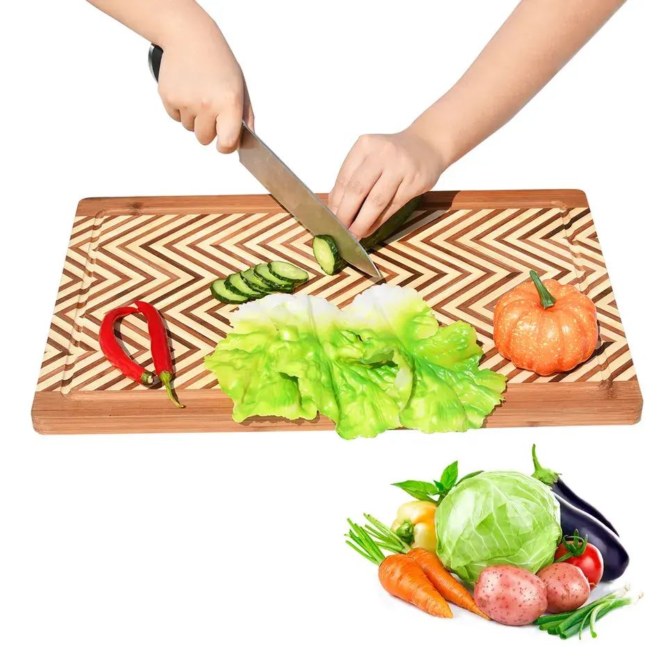 China Bamboo Fishbone Diagram Pattern Cutting Chopping Board Solid Wood