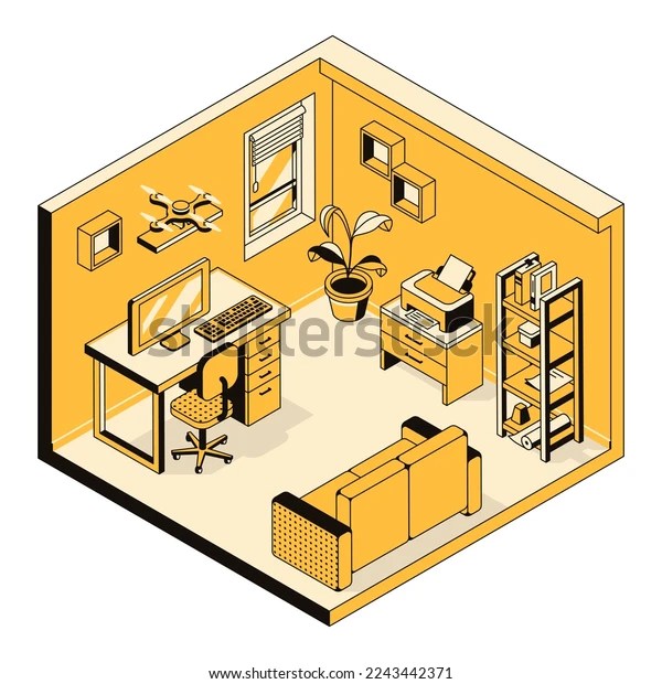 3d Workplace Table Computer Printer Work Stock Vector (Royalty Free) 2243442371 Shutterstock