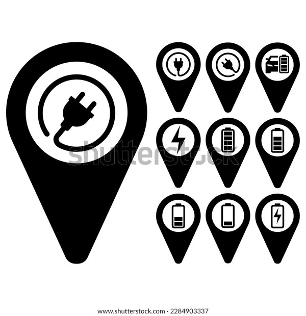 Electric Charging Point Map Pointer Location Stock Vector (Royalty Free