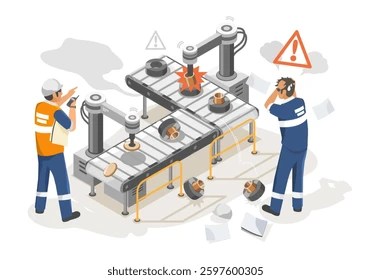 Production Line Malfunction Causes Potential Damage Stock Vector