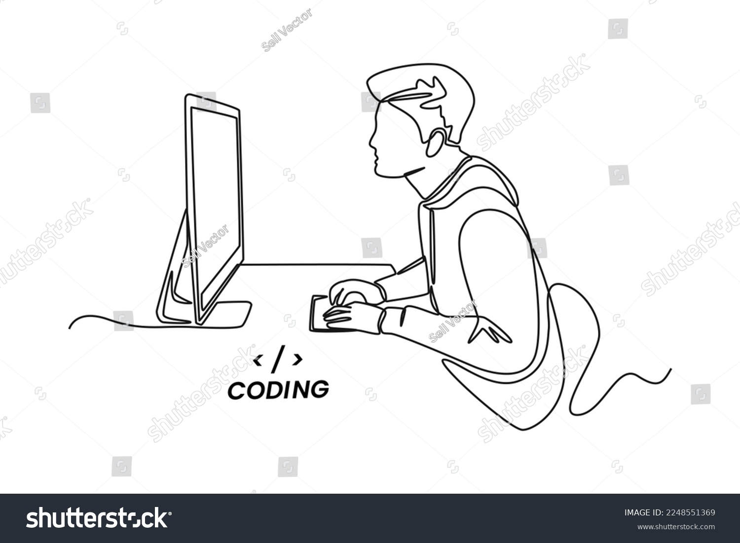 Single One Line Drawing Programmers Developers Stock Vector (Royalty