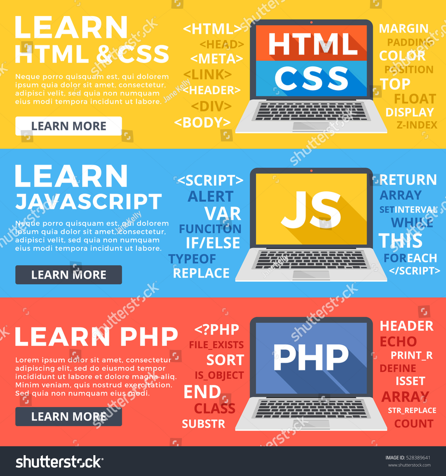 Learn Html Css Learn Javascript Php Stock Vector (Royalty Free