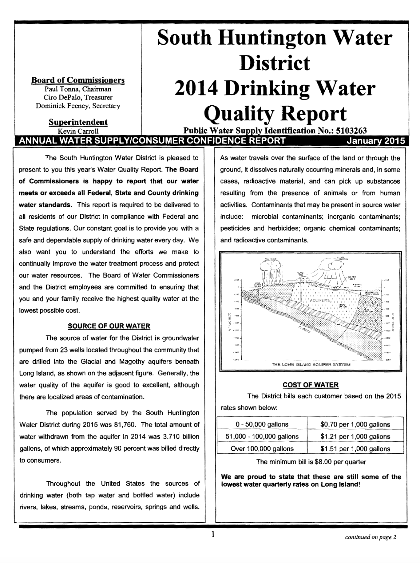 Water Quality Reports South Huntington Water District