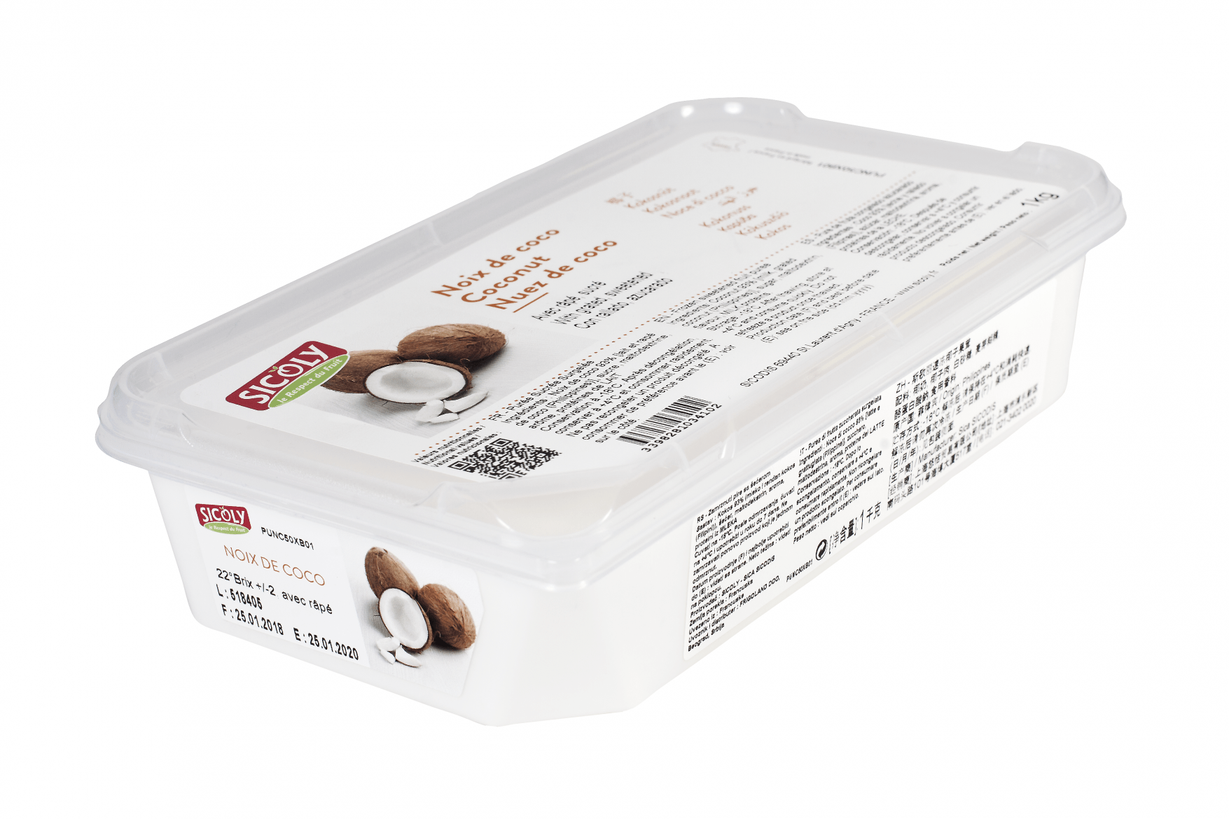 Frozen coconut milk Sicoly Sweetened coconut milk with grated coconut