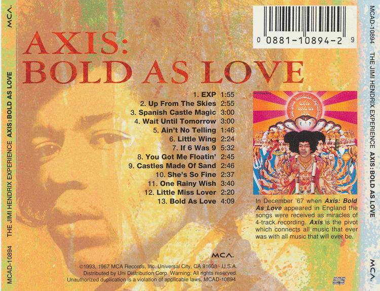 Jimi Hendrix Axis Bold as Love CD
