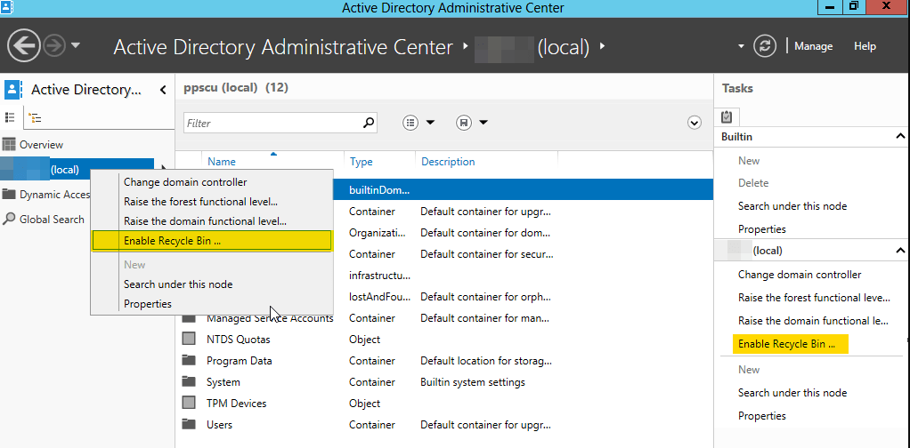 Enable the Active Directory Recycle Bin Sidekick Technologies