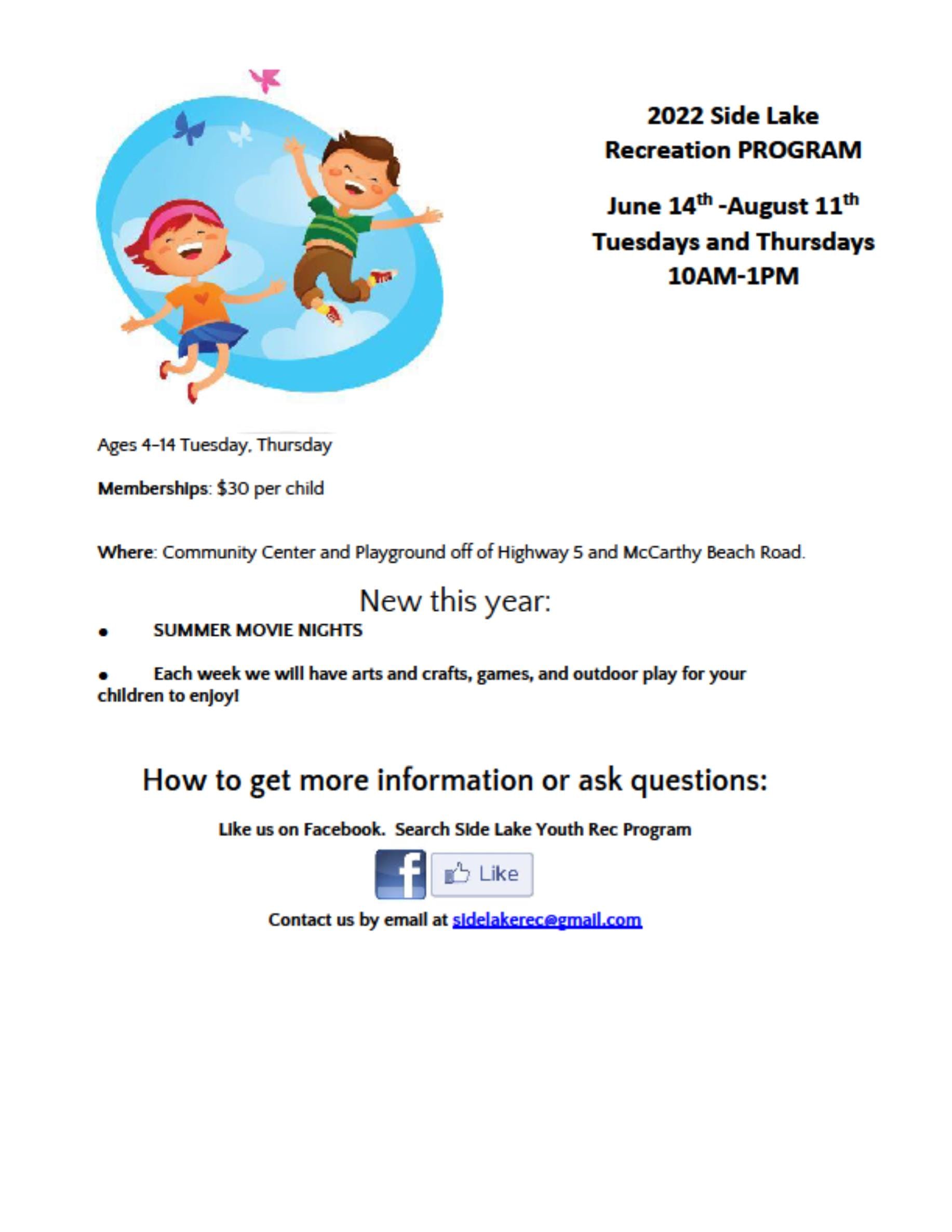 Side Lake Summer Rec Program Side Lake, Minnesota