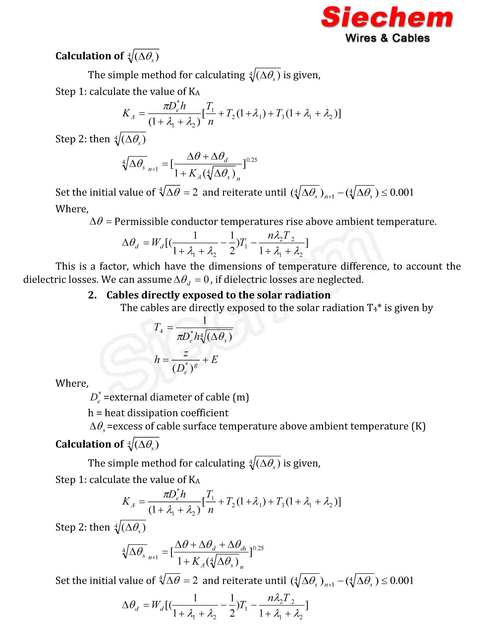 Current Carrying Capacity Calculation Siechem