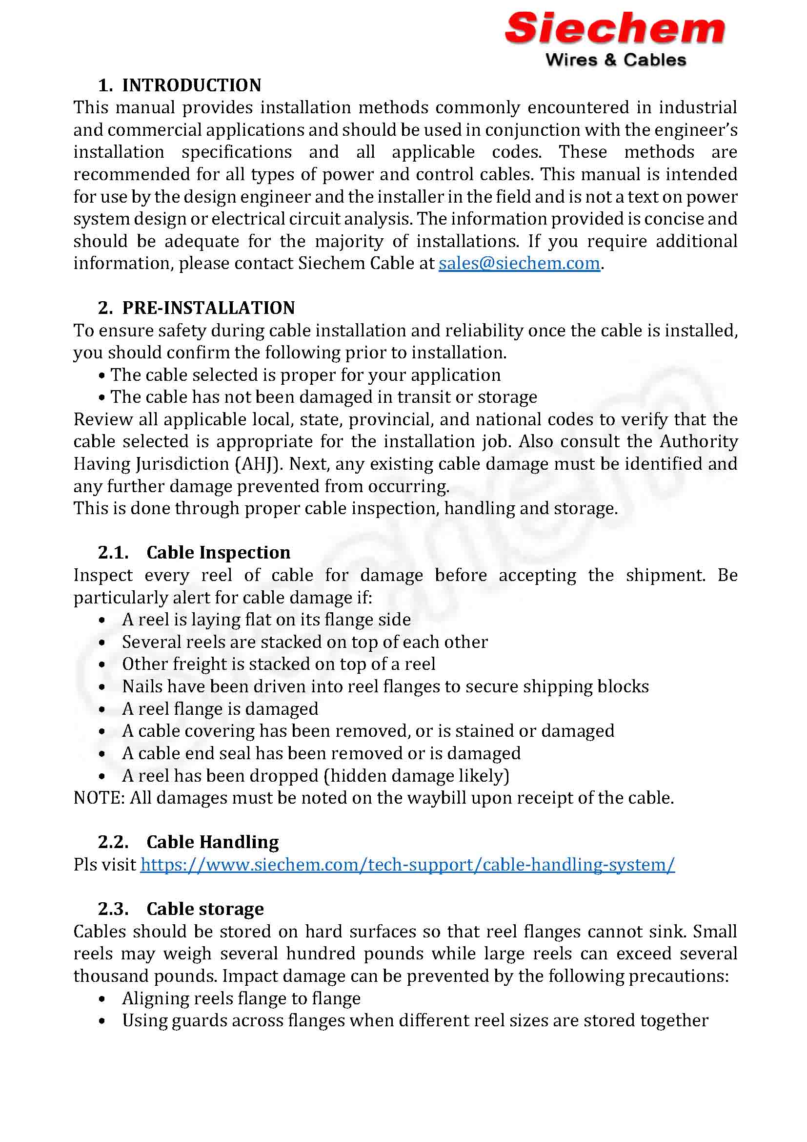 Cable Installation Procedure Siechem
