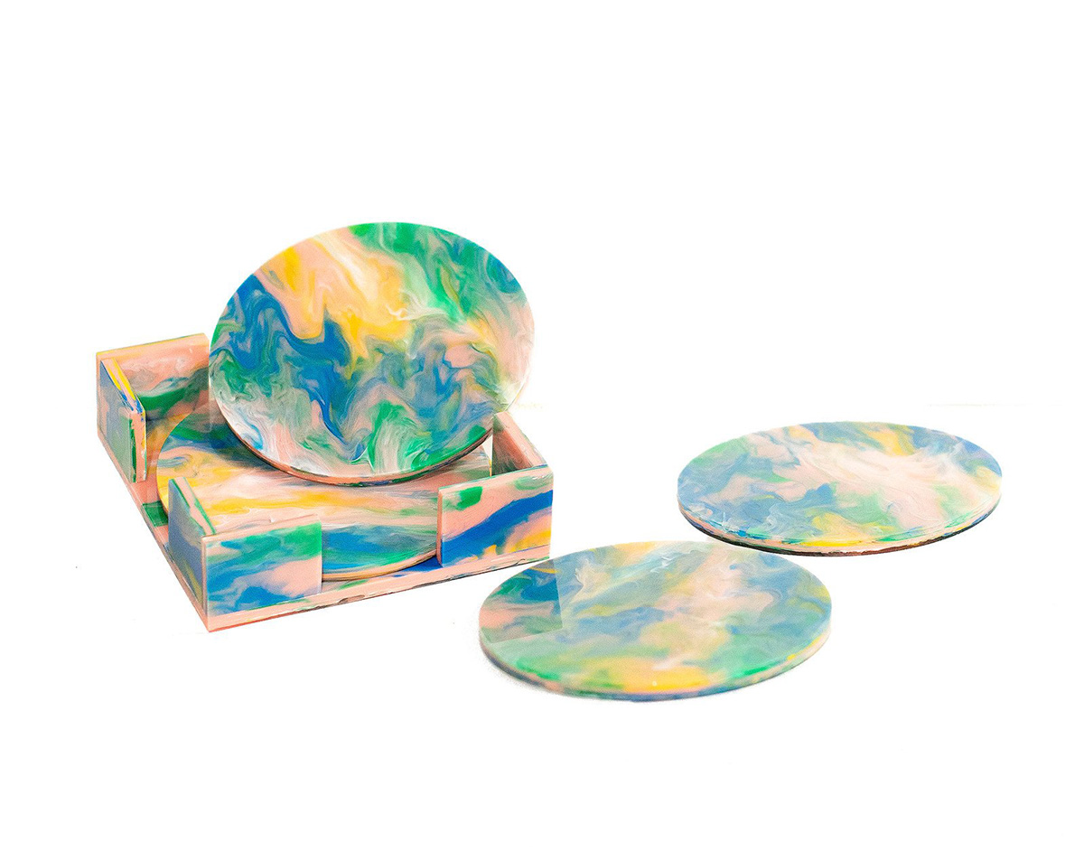 One Marguerita coaster fused glass lime green turquoise aqua blue white