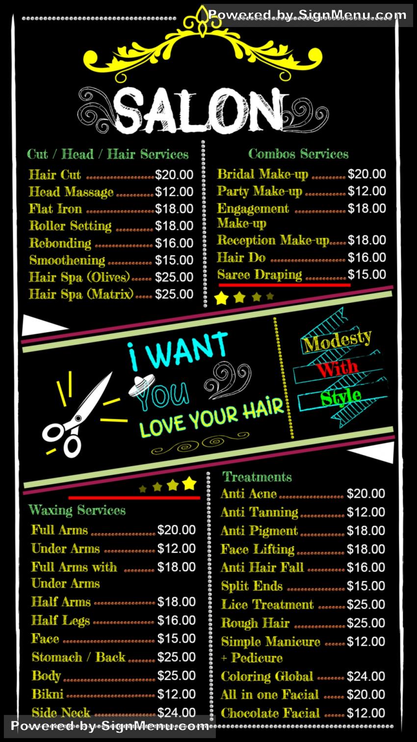 Digital signage display template of a salon