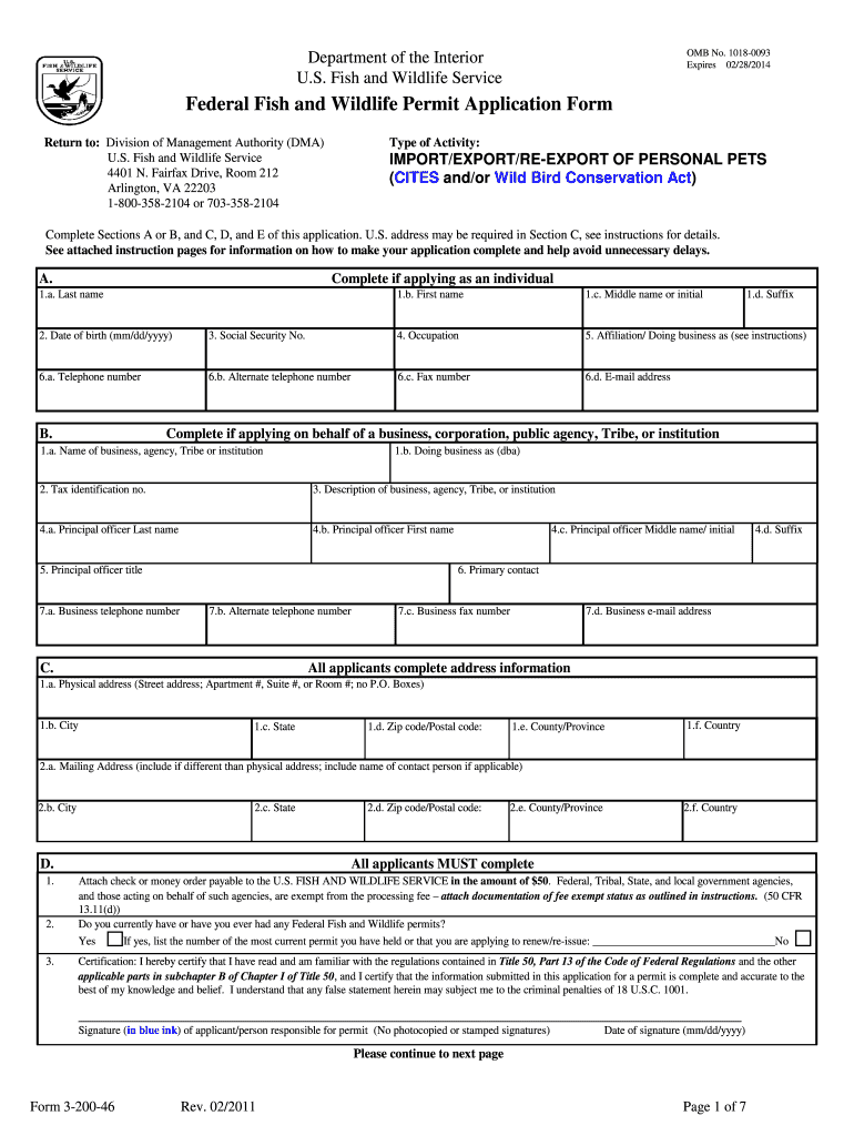 Wildlife Permit Application 20112024 Form Fill Out and Sign