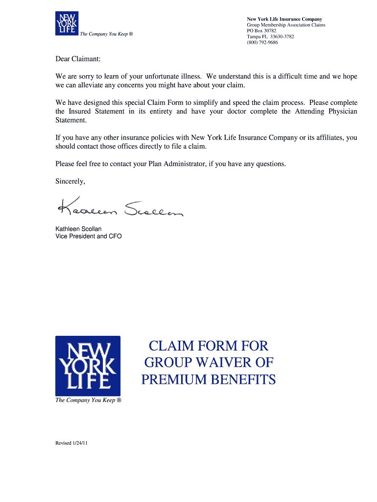 New York Life Form for Waiver of Premium Claim Fill Out and Sign
