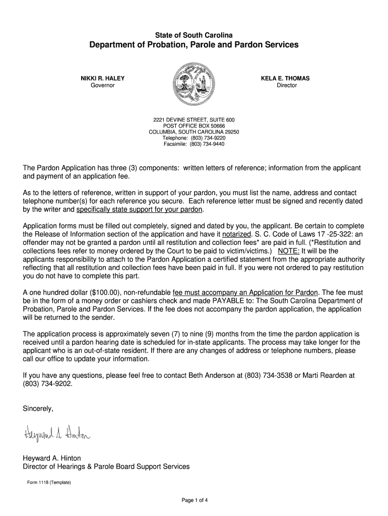 South Carolina Pardon Application Form Fill Out and Sign Printable PDF Template airSlate SignNow