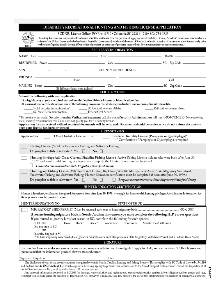 Sc Disability Fishing License Form Fill Out and Sign Printable PDF
