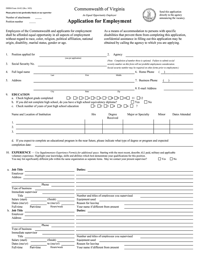 Virginia State Application 20032024 Form Fill Out and Sign Printable