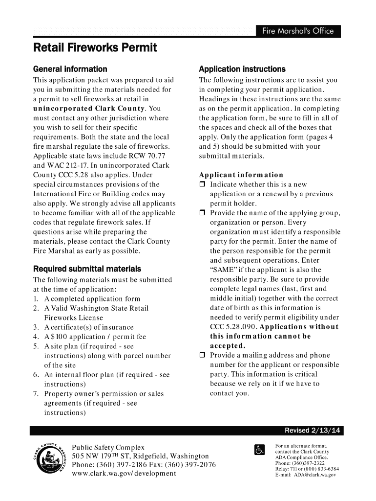 Clark County Washington Fireworks 20142024 Form Fill Out and Sign
